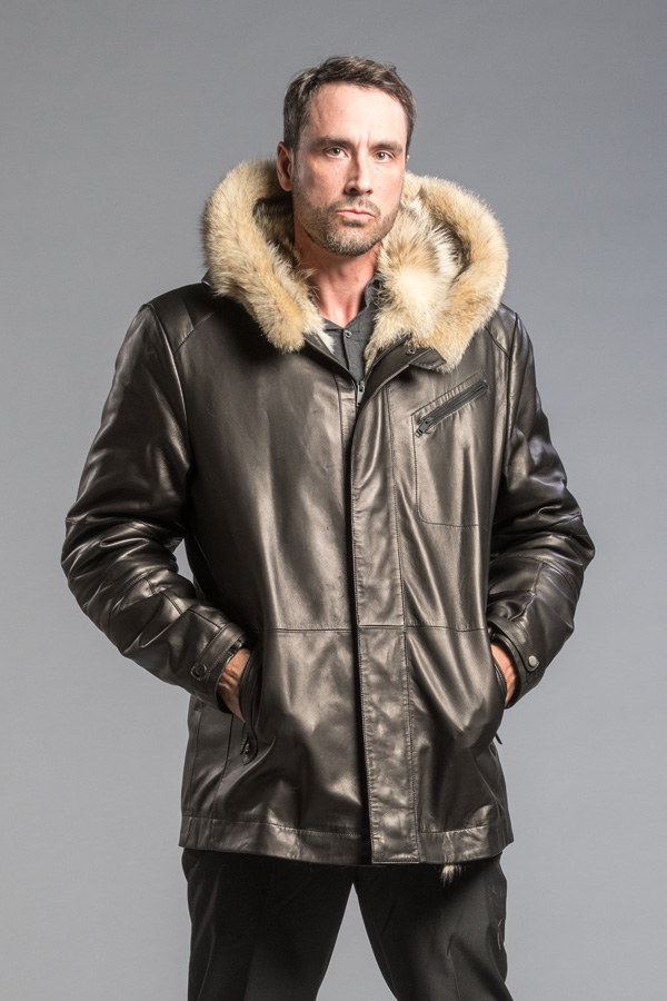 Man's Coyote Lined Brown Jacket Dittrich Furs