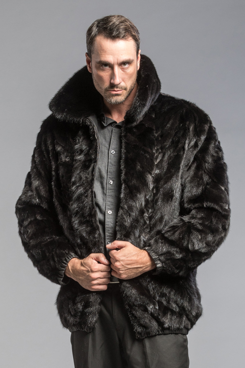Ranch Mink Sect. Bomber rev Black Leather - Dittrich Furs